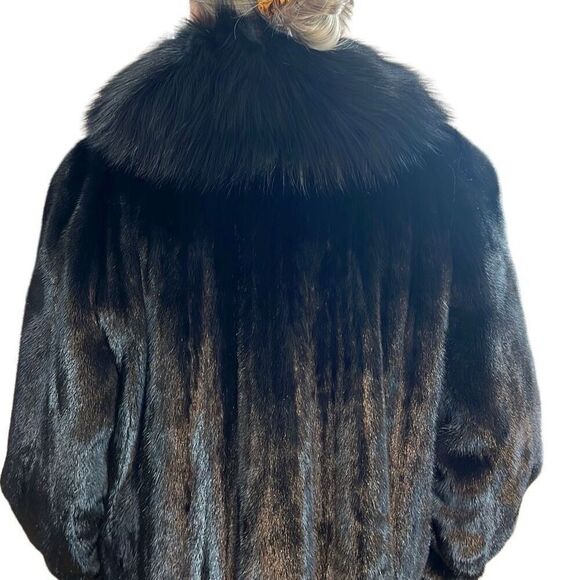 NWT The Caitlin Black Mink Maxi Coat with Fox Tuxedo Collar 52” - Picture 8 of 16